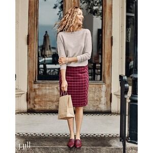 NWT J.Jill Deirdre Ponte‎ Knit Pencil Skirt Cherry Red Plaid Size 2X Preppy